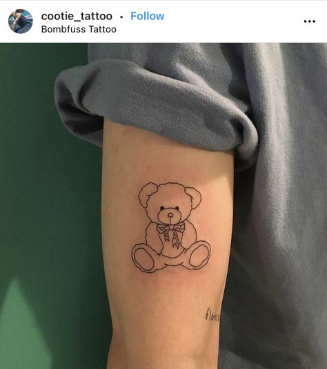 Stuffed Animal Tattoo Simple, Teddy Bear Line Tattoo, Stuffed Bear Tattoo, Teddy Bear Tattoo Small Simple, Cute Teddy Bear Tattoo, Teddy Bear Tattoo Designs, Stuffed Animal Tattoo, Teddy Tattoo, Teddy Bear Tattoo