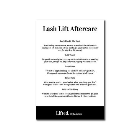 Lifted is a must-have system for lash lift and brow lamination treatments. All ourlash lift and brow lamination products are made in the UK, clinically tested andEU compliant.You can buy the products individually or buy one of our lash lift ki... Brow Lamination Aftercare, Lash Lift Aftercare, Brow Aftercare, Lash Lift And Brow Lamination, Aftercare Cards, Lvl Lashes, Beauty Skin Quotes, Describing Words, Lash Quotes