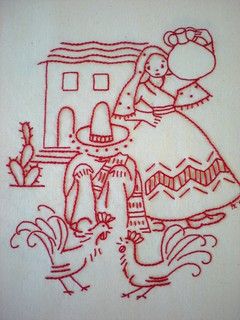 Redwork Roosters & Couple | The embroidery is finished, but … | Flickr Emboridary Designs, Mexican Motifs, Christmas Gift Design, Mexican Embroidery Designs, Embroidery Mexican, Embroidery Pen, Vintage Cross Stitch Pattern, Mexican Embroidery, Christmas Embroidery Patterns