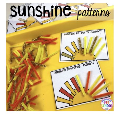 Sunshine patterns! Such a good idea! Zoo Room, Weather Lesson Plans, Weather Activities Preschool, Sun Theme, Weather Lessons, Weather Books, Preschool Weather, Weather Crafts, Weather Science