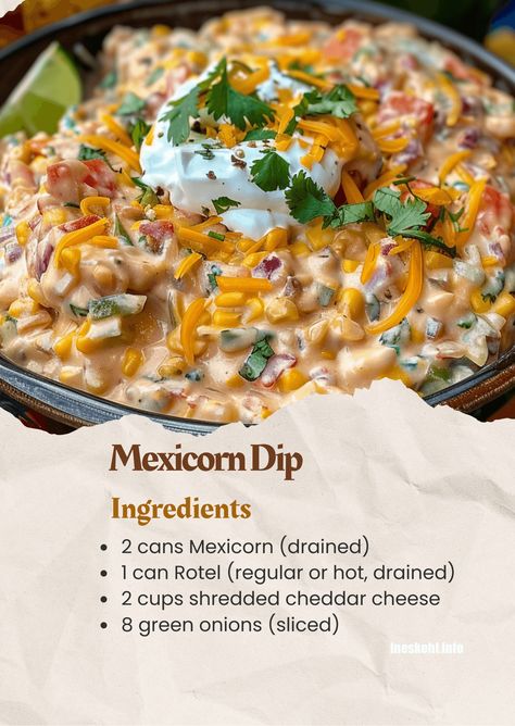 Made this for our family get-together and it was an instant hit! The combination of flavors was perfect, and it disappeared in no time. Will definitely be making it again Mexicorn Dip, My Heavenly Recipes, Baked Cream Cheese Spaghetti, Rotel Dip, Heavenly Recipes, Chicken Broccoli Rice Casserole, Stuffed Baked Potatoes, Liver And Onions, Best Macaroni Salad