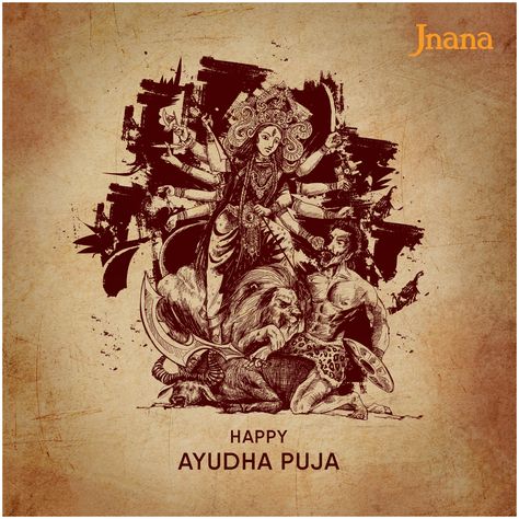 #AyudhaPuja is observed today, 29th September 2017. The sacred puja is performed to worship one’s tools and instruments.  For Ayudha Puja, the tools are first cleaned and smeared with kumkum and sandalwood paste. They are then placed on a raised platform before the idols of Saraswati, Lakshmi, and Parvati. They are worshipped till the following day called Vijayadashami.  According to legends, Goddess Durga, after killing demon king Mahishasur, lay down the weapons she used to slay the demon. Durga Ma, Raised Platform, Kali Ma, Goddess Durga, 29 September, Hindu Festivals, Durga Puja, Durga Goddess, Demon King