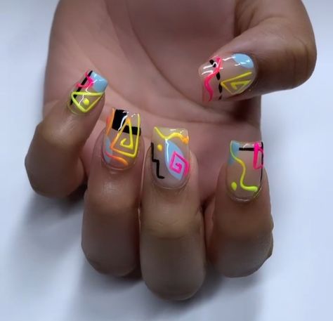 Abstract Art Nails Design, Abstract Art Nail Designs, Rus Nails, Short Abstract Nail Designs, Hip Hop Nails, Abstract Line Nail Art, Abstract Acrylic Nails, Overlay Nails, Abstract Nails