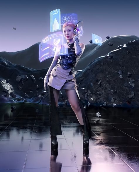 Cyberpunk Aesthetic, 3d Fashion, Liquid Metal, Pop Design, Tech Fashion, Black Mamba, Cinema 4d, Mini Album, Korean Girl