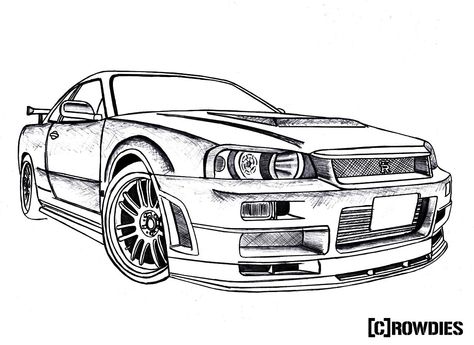 #drawing #crowdies #gtr Nissan Skyline Tattoo Ideas, Nissan Skyline Sketch, Gtr Car Drawing, Skyline Drawing Car, Nissan Skyline Drawing, Gtr R35 Drawing, Gtr Tattoo, Skyline Gtr R34 Drawing, Gtr Sketch