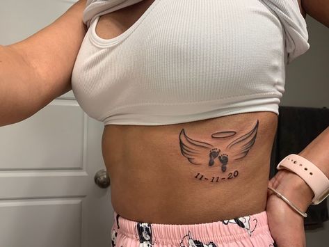 Cooper Tattoo Name, Miscarage Tattoo Small, Angle Baby Tattoos For Women, Rip Son Tattoos, Small Memorial Tattoos Baby, Baby In Heaven Tattoo, Tattoos For Lost Babies, Baby Angel Wings Tattoo, Baby Loss Tat