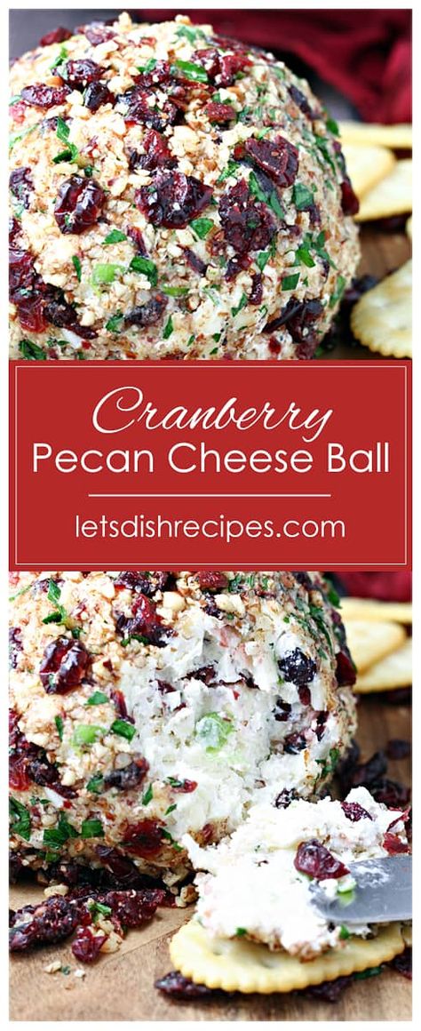 Cranberry Pecan Cheeseball Recipe -- It wouldn't be the holiday season without a cheese ball, and with it's sweet and tangy flavors and festive colors, this cranberry studded appetizer is perfect for any holiday gathering. #cheeseball #appetizers Cranberry Pecan Cheeseball, Cranberry Cheeseball, Cranberry Pecan Cheese Ball, Pecan Cheese Ball, Cheese Log Recipes, Cheeseball Recipe, Cheese Ball Recipes Easy, Holiday Cheese, Cranberry Cream Cheese