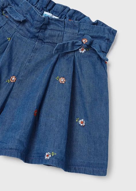 Embroidered denim skort girl Skirts For Girls, Baby Sensory Play, Toddler Skirt, Cotton Frocks, Girls Skirts, Denim Skort, Tulle Skirts, Kids Trend