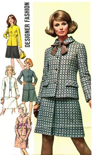 Simplicity 7862 Inspiring "Chanel" Suit / ca. 1968 1960s Fashion Women, 1960 Fashion, 1960s Outfits, Pattern Skirt, 1960s Mod, Suit Pattern, Sixties Fashion, Nehru Jacket, 1960's Dress