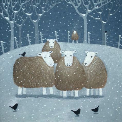 "A Winter's Day" Herdwick sheep and blackbirds by Alisa Black Whimsical Art Animals, Cute Sheep Art, Irish English, Diy Paint By Numbers, Sheep Paintings, Charity Christmas Cards, Sheep Crafts, Sheep Art, Mini Diy