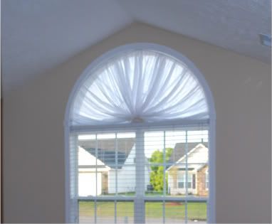 half moon window treatments | Covering a large bedroom window (drapes, paint, ceiling, curtains ... Half Moon Window Treatments, Arched Window Coverings, Half Moon Window, Curtains For Arched Windows, Window Coverings Bedroom, Arched Window Treatments, Small Basement Remodeling, Moon Window, Bathroom Window Treatments