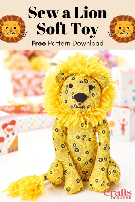 Lion Soft Toy Sewing Pattern, Lion Toy Pattern Sewing, Sewing Soft Toys Free Pattern, Soft Toy Ideas, Stuffed Lion Pattern Sewing Free, Stuffed Lion Pattern, Lion Pattern Sewing, Stuffed Tiger Pattern Sewing, Lion Sewing Pattern Free