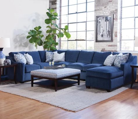 Navy Blue Sectional Living Room Decor, Navy Blue Sectional Living Room Ideas, Navy Sectional Living Room, Blue Sectional Living Room, Blue Sectional Couch, Navy Blue And Grey Living Room, Blue Sectional Sofa, Two Sofas, Blue Sofas