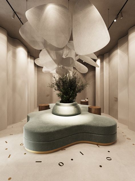 Take a peek inside iO Salon + Wellness; one of our coming openings. — Asthetique Huge Round Ottoman, Hotel Lobby Design, Store Concept, Lobby Interior, Lobby Design, Clinic Design, Salon Interior Design, Lounge Design, Sendai