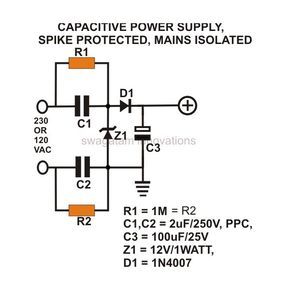 Transformerless Power Supply, AC Mains Isolated, Spike Protected Circuit Diagram, Image Electrical Engineering Humor, Failed Experiment, Energy Machine, Power Supply Design, Electronic Circuit Design, Power Supply Circuit, Diy Tech, Electronic Schematics, Electronic Circuit Projects