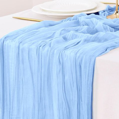 PRICES MAY VARY. Size:35" W x 120" L. Each Pack includes 10pcs of table runners. Material: Cotton. Soft and durable. Hand-dyed from natural material. The edges are carefully stitched to keep a perfect flowing condition. This soft gauze table runner is perfect for wedding party,bridal & baby shower,birthday party,Christmas,Thanksgiving, Valentiness Day, Easter and other special events. Note: Machine wash in a laundry bag. No ironing required to maintain wrinkled texture. No shrinkage after washin Blue Cheesecloth Table Runner, Cheese Cloth Table Runner, Table Runner For Wedding, Cloth Table Runner, Gauze Table Runner, Cheesecloth Table Runner, Long Table Runner, Rustic Blue, Cheese Cloth