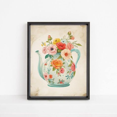 Free Printable Cottagecore Teapot Wall Art - The Cottage Market Cottagecore Teapot, Free Printable Artwork, Cottage Market, Party Banners, Art Download, The Cottage, Printable Artwork, Vintage Printables, Free Prints