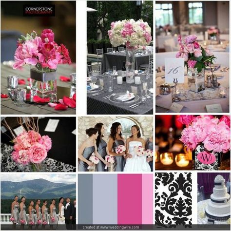 Grey and Pink Pink Black And Silver Wedding Ideas, Wedding Colors Silver, Silver Wedding Ideas, Grey And Pink Wedding, Wedding Colors Pink, Pearl Gray, Wedding Black, White Damask, Color Palate