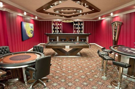 Home Casino, Round Poker Table, Casino Room, Home Game Room, Billiard Pool Table, Interior Design Games, Interior Design Elements, Chicken And Shrimp Pasta, Billiards Pool