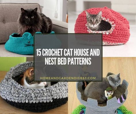 crochet-cat-house-and-nest-bed-patterns-thumb Crochet Cat House, Crochet Cat Couch, Kitty Couch, Pet Bed Pattern, Cat Bed Pattern, Cat Pod, Crochet Skull Patterns, Crochet Sea Creatures, Crochet Cat Bed