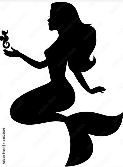 Curvy Mermaid, Mermaid Outline, Mermaid Pattern, Mermaid Silhouette, 4th Birthday, Adobe Stock, Human Silhouette, Stock Vector, Mermaid