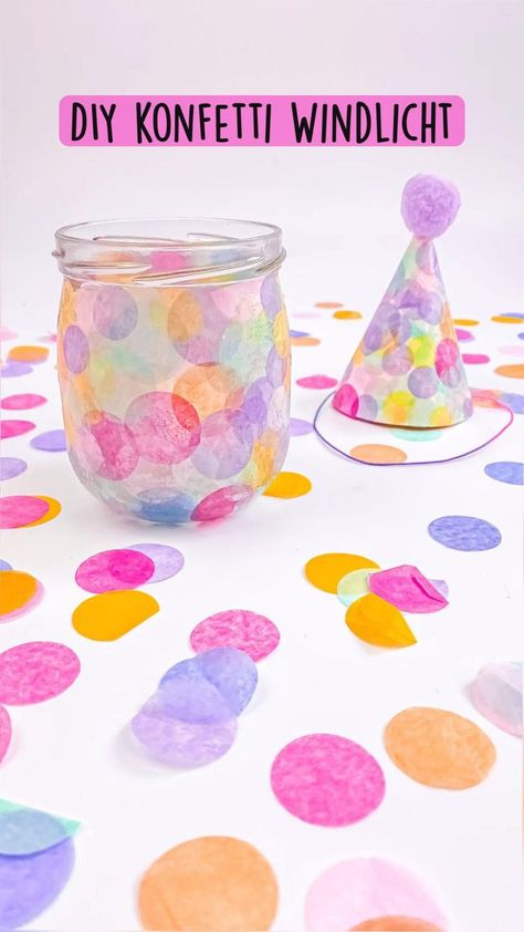 DIY Konfetti Windlicht / Partydeko / für Fasching und Karneval in 2022 | Kinder basteln einfach, Kinder basteln deko, Basteln Pichu Pokemon, Jar Art, Diy Kids Toys, Crafts For Seniors, Diy Trends, Mothers Day Crafts, Mason Jar Crafts, Jar Crafts, Mermaid Party