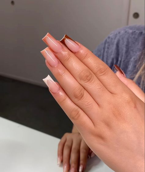 Fall Frenchies Nails, Clean Fall Nails, Feet Nail Design, Brown Acrylic Nails, Brown French, Lavender Nails, White Acrylic Nails, Fall Acrylic Nails, Classy Acrylic Nails