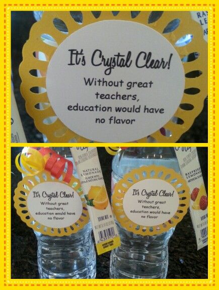 Teacher appreciation treat - Crystal light with a bottle of water Teacher Appreciation Tags, Teacher Morale, A Bottle Of Water, Morale Boosters, Teacher Treats, Teacher Valentine Gifts, Bottle Of Water, Volunteer Gifts, Volunteer Appreciation