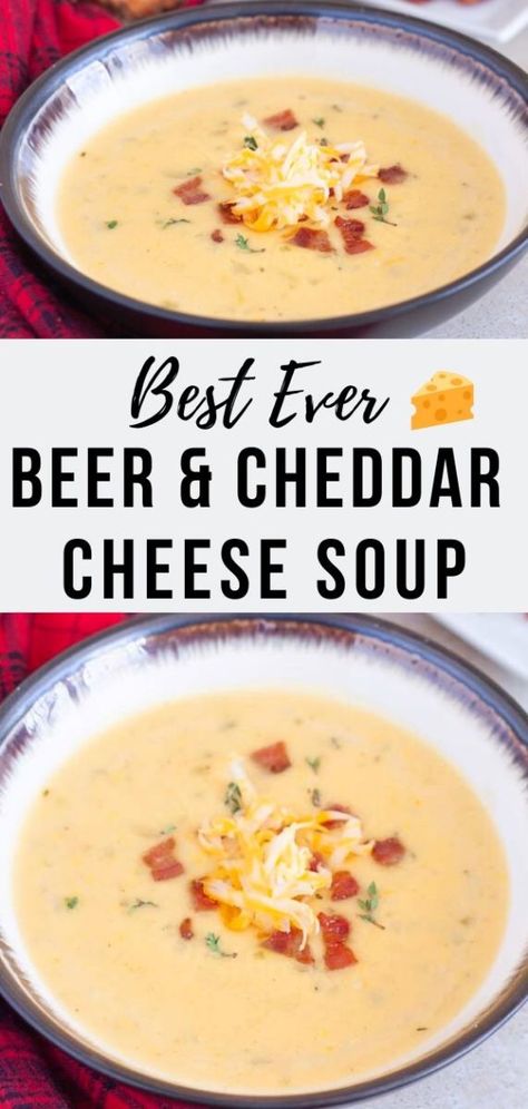 This best easy Beer and Cheese Soup recipe combines the robust flavors beer with sharp cheddar cheese, oven roasted vegetables and bacon to make a rich and creamy winter soup that’s perfect as a quick weeknight dinner, Game Day, or Super Bowl. So much better than canned! #souprecipes #superbowl #dinner #easyrecipes