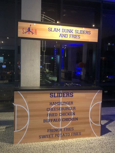 Basketball Concession Stand Ideas, Slider Station, Basketball Wedding, Basketball Banquet, Rucker Park, Basketball Bar Mitzvah, Awards Banquet, Cafe Idea