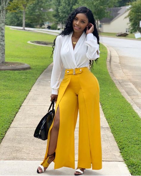 Yellow Pants Outfit, Best Casual Dresses, Fashion Work Outfit, Great Minds Think Alike, Fall Fashion Trends Women, Yellow Pants, Interview Outfit, Fashion Nova Dress, Ankara Styles