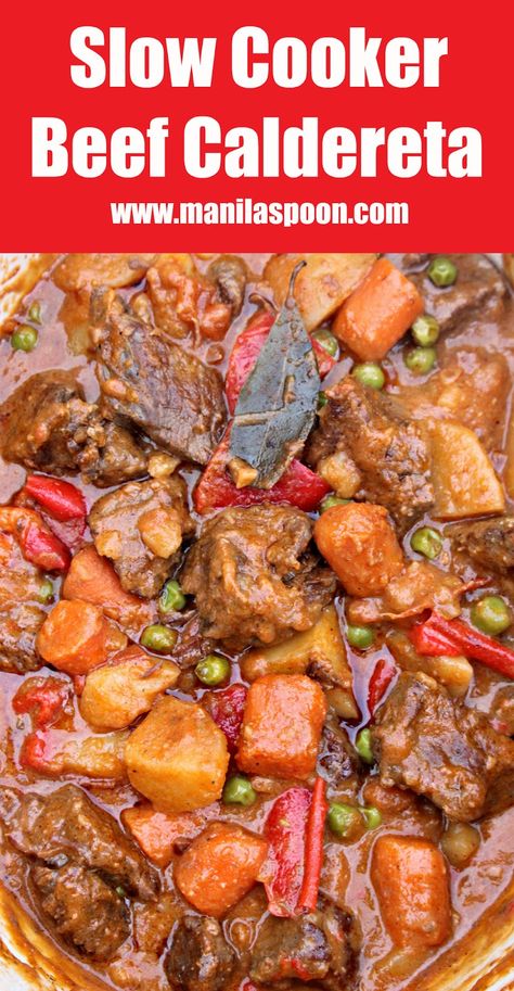 Asian Beef Stew, Kaldereta Recipe, Caldereta Recipe, Beef Caldereta, Stew Crockpot, Simple Crockpot, Stew Beef, Crockpot Recipes Beef Stew, Crockpot Stew