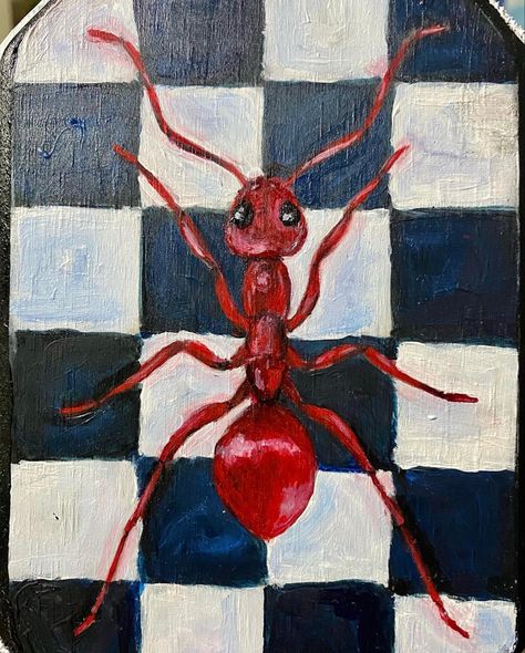 3d Ant Art, Ant Eater Drawing, Ant House Illustration, Painting Of Ant, Ants In House, Ant Art, Red Ant, Acrylic Paint On Wood, Ap Art