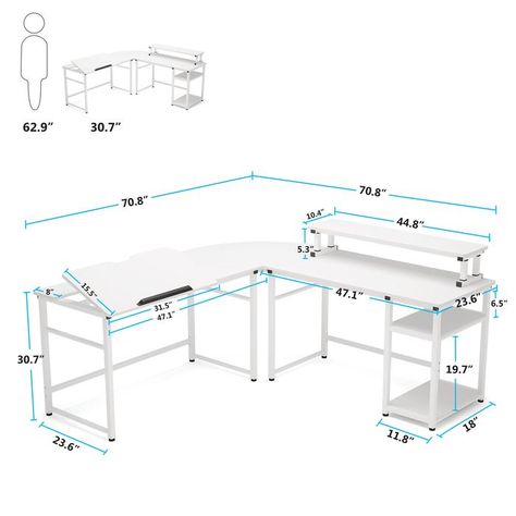 Desk With Monitor Stand, Desk With Monitor, Luxurious Interior Design, Desk Home Office, Corner Computer Desk, Drafting Table, Office Layout, Work Station Desk, Bureau Design