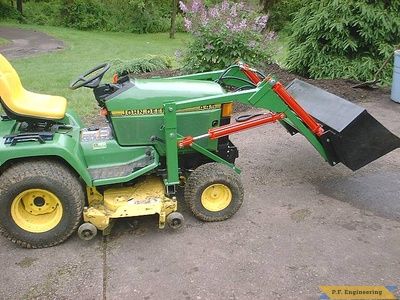 P.F. Engineering — Do-it-yourself Plans — Gallery - John Deere 445 Homemade Shed, How To Build Deck, Small Garden Tractor, John Deere Garden Tractors, Garden Tractor Attachments, Build Deck, Yard Tractors, Front End Loader, Log Splitters