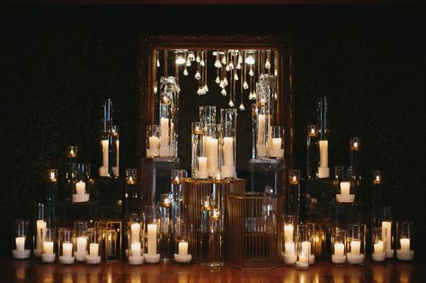 candles on candles! I want a variety of hurricane candles in front of marcs and I's table Candle Backdrop, Candles Reception, Candle Lighting Ceremony, Many Candles, Unique Wedding Shoes, Ceremony Candles, Wedding Reception Backdrop, Candle Altar, Light Backdrop