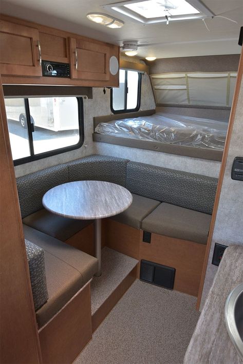 Adventurer 80GS Camper Door To Cabover, https://www.truckcampermagazine.com/camper-reviews/2019-adventurer-80gs-review/?singlepage=1 Pickup Camper Interior, Cab Over Camper Remodel, Truck Camper Interior, Camper Interior Ideas, Cabover Camper, Truck Camper Shells, Slide In Truck Campers, Small Camper Trailers, Design Quotes Art