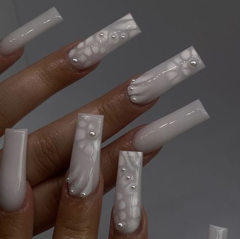 White Blooming Gel Nails, Pink Tip Nails, Blooming Gel, Tapered Square Nails, 2024 Nails, Nail Colours, Classy Acrylic Nails, Long Acrylic, Unique Acrylic Nails