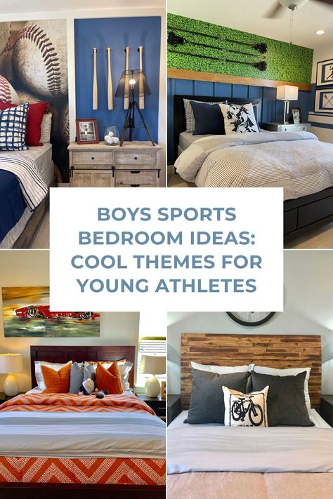 Boys Sports Bedroom Ideas: Cool Themes for Young Athletes Boys Bedroom Ideas Soccer, Teenage Sports Bedroom, Boys Football Room Ideas, Boys Room Sports Theme, Boy Themed Rooms, Blue Sports Aesthetic, Sport Themed Bedroom For Boys, Boys Bedroom Ideas Sports, Teen Boy Sports Bedroom