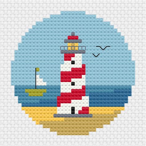 Scenery Cross Stitch Patterns, Ocean Cross Stitch Patterns Free, Lighthouse Perler Bead Patterns, Lighthouse Cross Stitch Pattern, Lighthouse Cross Stitch Patterns Free, Lighthouse Embroidery Pattern, Beach Cross Stitch Patterns Free, Lighthouse Pixel Art, Beach Cross Stitch Patterns