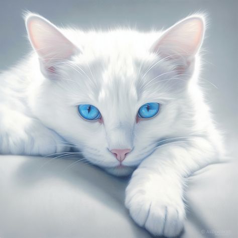 Cute white cat photography, white cat with blue eyes art Blue Cat Aesthetic, Cat With Piercing, White Cat With Blue Eyes, Blue Eyes Aesthetic, Light Spirit, Wallpaper Gatos, Captivating Eyes, Mata Biru, Cat Shadow