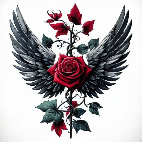 Wings With Roses Tattoo, Roses And Feathers Tattoo, Memorial Tattoos Mom, Angel Warrior Tattoo, Black Flowers Tattoo, Rip Tattoo, Peony Illustration, Black Roses Wallpaper, Butterfly Back Tattoo