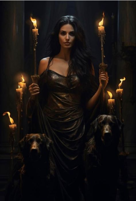 Three Faced Goddess, A Woman, Candles, Halloween, Dogs