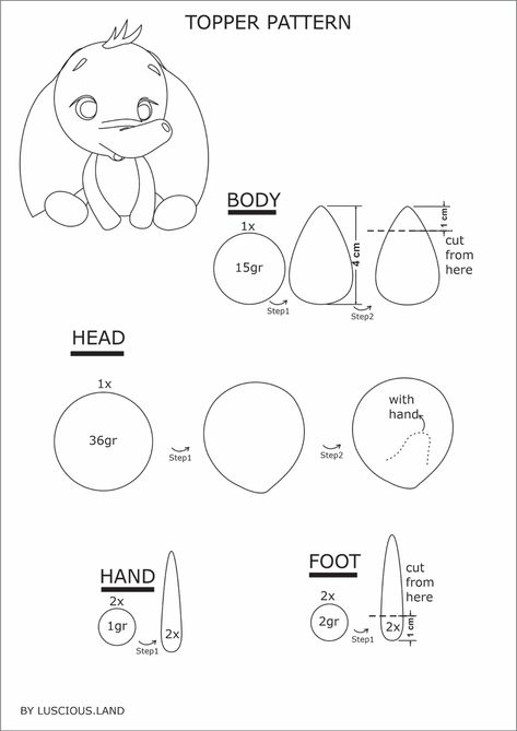 Clay Templates Patterns, Fondant Patterns, Fondant Templates, Fondant Animals Tutorial, Clay Templates, Cake Topper Template, Kue Fondant, Fondant Elephant, Flori Din Lut