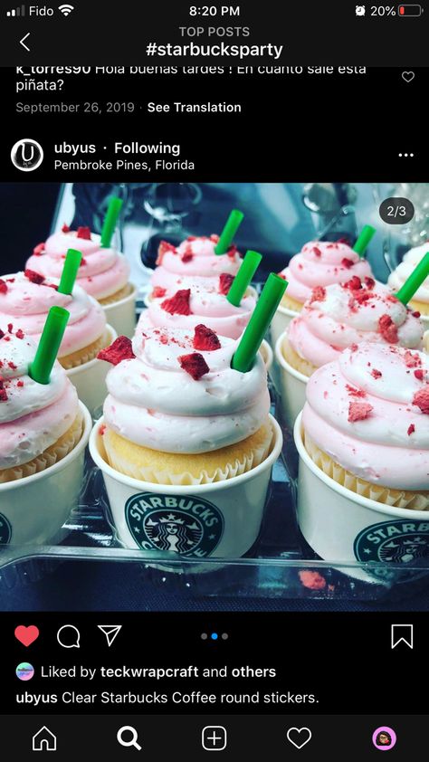 Pink Starbucks Birthday Party, Pink Starbucks Birthday Party Ideas, Pink Starbucks Party, Starbucks Cupcake Ideas, Starbucks Pink Drink Cake, Pink Starbucks Cake, Cupcake Themes, Cheerleader Birthday Party, Starbucks Cupcakes