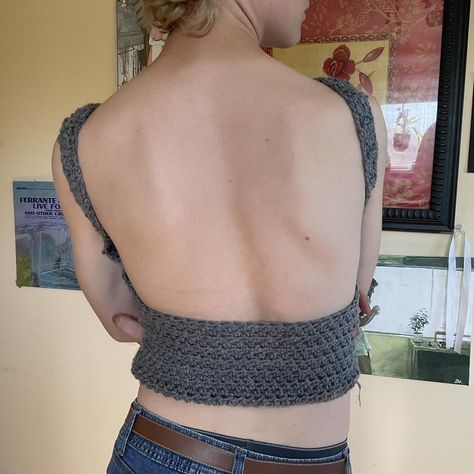 Backless crochet... - Depop Backless Crochet Top, Modern Crochet Sweater, Crochet Top Summer, Crochet A Sweater, Crochet Dreams, Sweater Patterns, Crochet T Shirts, Crochet Inspo, Modern Crochet