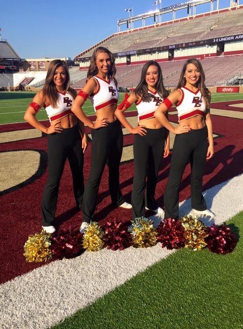 Boston College Pom Squad 9/18/15 Pom Squad, Abc Party Costumes, Abc Party, College Cheer, Cheerleader Girl, Party Costumes, Boston College, Rose Velvet, Louisville Cardinals