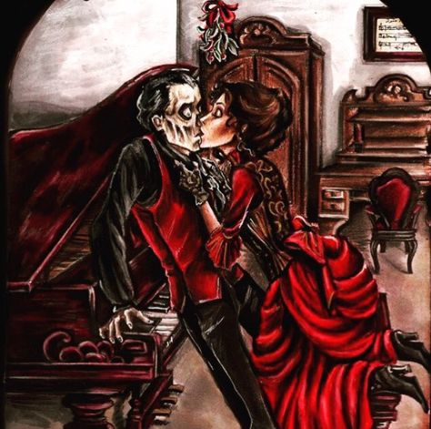 Erik and Christine kissing under mistletoe Erik X Christine, Erik And Christine, Paris Opera House, Opera Ghost, Gaston Leroux, Charles Dance, Christine Daae, The Phantom Of The Opera, Theatre Life