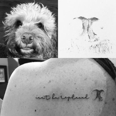 Dog nose print tattoo.  Dierks Bentley song "can't be replaced" Nose And Paw Print Tattoo, Dog Nose Tattoo Ideas, Dog Nose Print Tattoo With Flowers, Kona Tattoo, Dog Memorial Tattoos Nose Print, Nose Print Tattoo Dog, Nose Print Tattoo, Generic Dog Tattoo, Dog Nose Print Tattoo