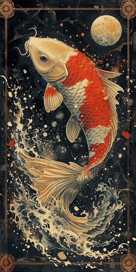 The Golden Koi is a majestic and breathtaking sight to behold. Its shimmering scales reflect the sunlight, giving off a golden glow that captivates al... -  #ai #ArtificialIntelligence #Intelligenceartificielle #künstlicheIntelligenz #midjourney Fish In Pond, Asian Prints, Carp Fish, Koi Art, Golden Fish, Koi Fish Pond, Beautiful Paris, Mural Wall, Golden Glow